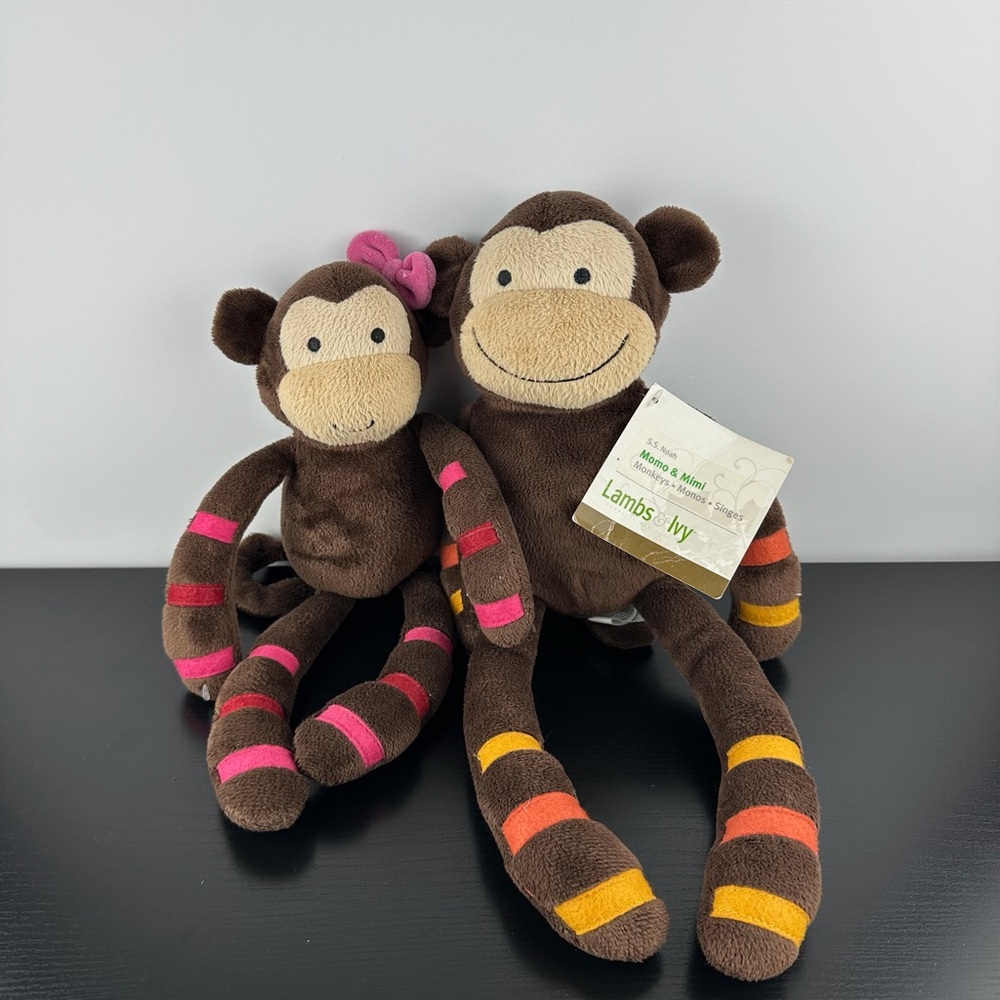 Lambs & Ivy Rare Momo Mommy Monkey Baby Mimi 15” Plush Stuffed Monkeys HTF NWT